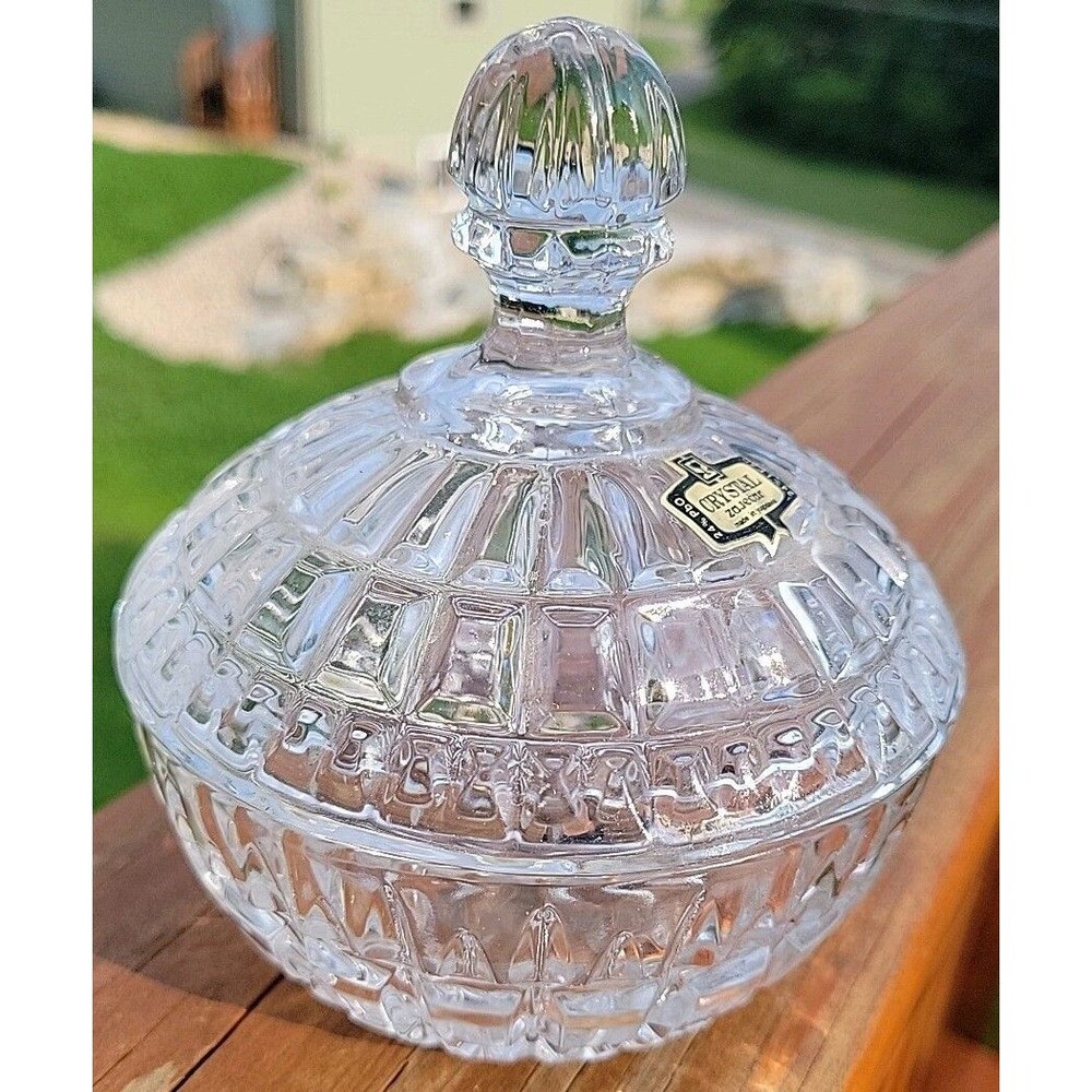 Forever Crystal Clear Candy Box Dish Covered w/ Lid Pinwheel Design 24% Lead
